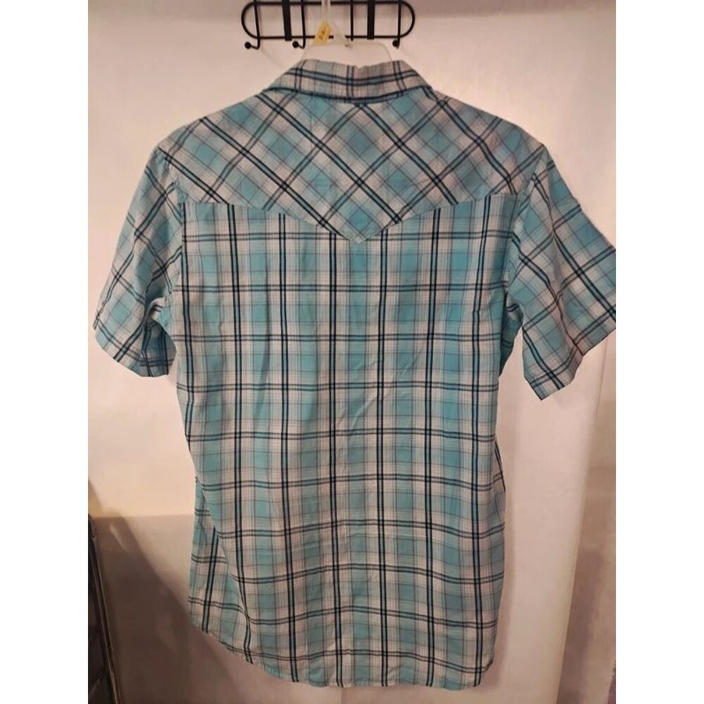 Wrangler Men’s Turquoise Plaid Short Sleeve Pearl Snap Western Shirt Size M - Picture 5 of 7